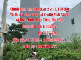 Chính chủ cần bán gấp 2 đất, 1 lô góc và lô đất thường tại Đồng Văn Xanh, xã Duy Minh,