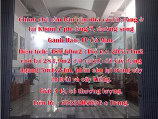 Chính chủ cần bán căn nhà và đất đang ở tại Khóm 7 phường 7, đường sông Gành Hào, TP Cà