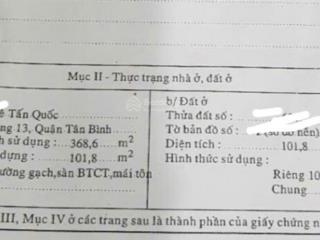 Bán nhà mặt tiền lê tấn quốc, p13, tân bình. 4 x 25m nở hậu, tận 4 tầng giá 14 tỷ tl