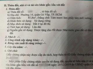 4,5 x 19m bán lô đất đẹp đường 6m khu bàn cờ phạm văn chiêu p14