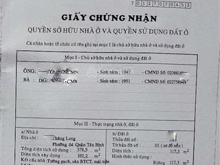 Cần bán gấp căn nhà 4tầng.nhà 2mt thăng long (trước sau)p4tân bình. giá cực rẻ .chưa được 220tr/m2