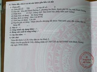 Chính chủ bán đất nền thổ cư 67,5m2 mặt tiền đường số 6, khu phố bình đường 4, an bình, tp. dĩ an