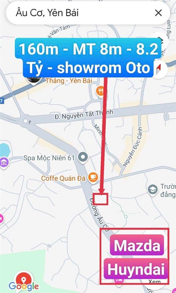 Chính chủ bán đất tđc mặt phố đường âu cơ sổ đỏ 8x20m giá 8.2 tỷ, view công viên, sát trần phú