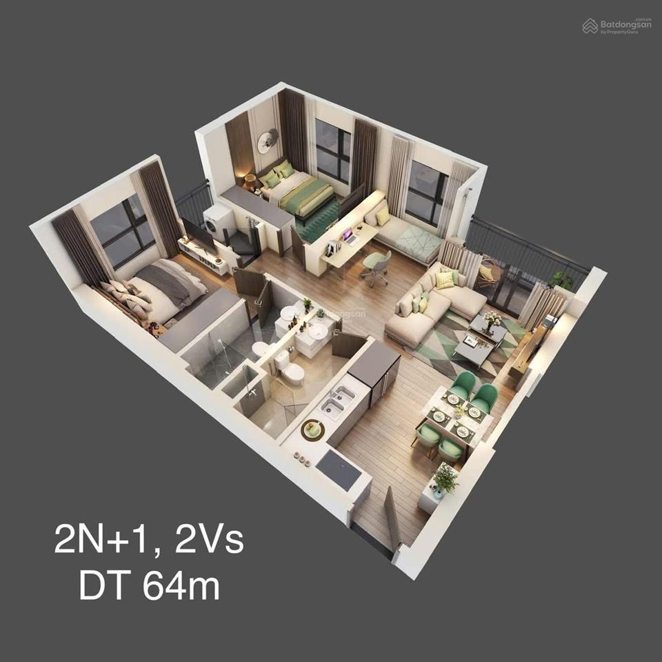 Căn góc 2pn+1, dt 64m2 vin smart city giá 4,280 tỷ bao phí  thiết kế được 3pn  nthất đẹp đã có sổ