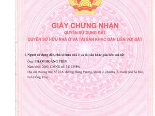 Qsdđ thửa đất số 1850, 1921, 1849, 1920, 1851, tbđ số 29 tại x.tân phú đông, tp.sa đéc, t.đồng tháp