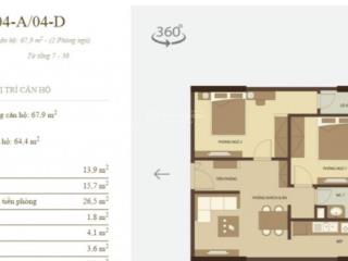 Bán căn hộ chung cư chính chủ 64.4m2. 2 phòng ngủ, 2 nhà vệ sinh