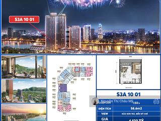 Căn hộ 1pn  view biển  núi sơn trà  công viên ngoại khu  dt 58.6m2  tầng 10  châu mỹ srt