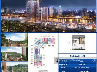 Căn hộ 1pn + view biển tầng 11  núi sơn trà  công viên ngoại khu  dt 58.6m2  châu mỹ srt