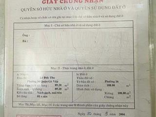 Bán nhà lê đức thọ 4,5x25m công nhận đủ 108m2. nhà góc cực thoáng. hẻm 1 trục thẳng 8m thông