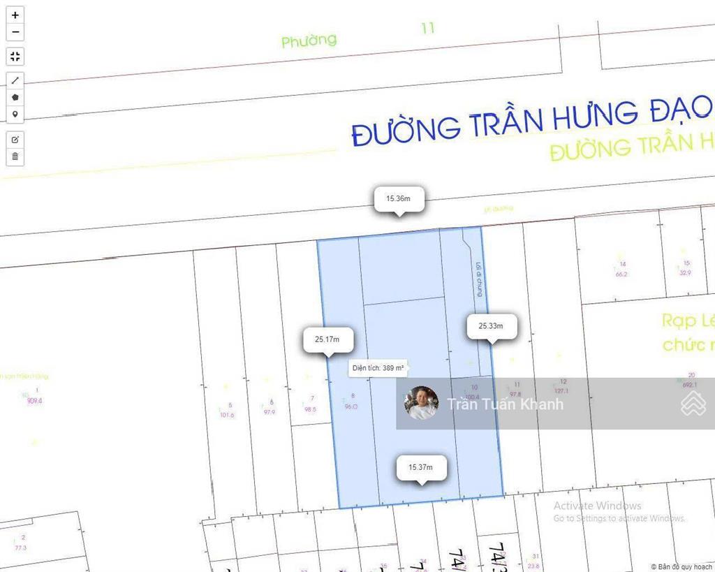 Mặt tiền trần hưng đạo , quận 5, dt 15x25m (376m2), ctxd hầm 10 tầng giá 140 tỷ