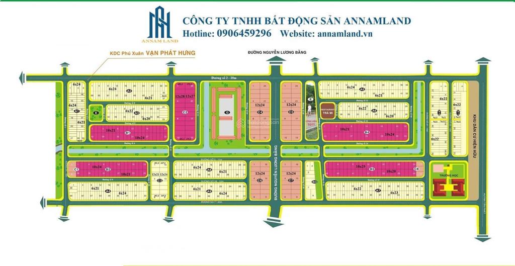 Chỉ 48 triệu/m2. dt 288m2 lô đất biệt thự giá tốt nhất kdc phú xuân vạn phát hưng.  0986 766 ***