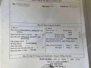 Bán nhà mặt tiền trần đình xu, p cầu kho q1, ngang 8m dài 19m, 147.8m2, giá 45 tỷ tl, hđt 135tr/th