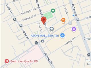 Bán đất siêu rẻ đường số 32 khu ao sen, p bình trị đông b, gần aeon mall, dt 5x20. giá 12 tỷ.