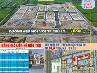 Biệt thự kđt tân thanh 14 triệu/m2 lô góc view hồ (lô 280m2 từ 3,92 tỷ) sổ đỏ lâu dài trao tay