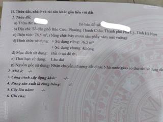 76,5m2 đất mặt phố phường thanh châu, thành phố phủ lý, hà nam cần bán gấp