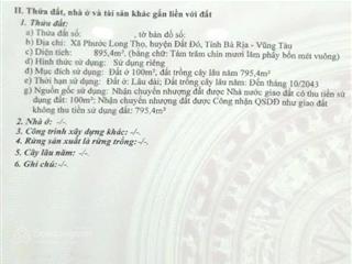 Bán đất tại phước long thọ, đất đỏ, bà rịa vũng tàu 896 m2 đẹp, nhiều tiện ích