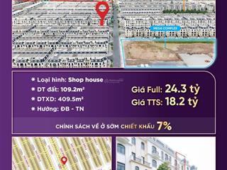 Bán shophouse 2 mặt tiền, 6 tầng, 6m mặt, đường 20m, gần chung cư, vinschool, công viên giá rẻ