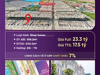 Cần bán shophouse 2 mặt tiền 6 tầng 109,2 m2 giá 17,5 tỷ vnd tại the empire  vinhomes ocean park 2