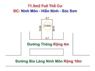 Chính chủ tìm khách sang tên hiền ninh, 71.5m2, mt 5m, 1.35 tỷ, ô tô thông, sóc sơn