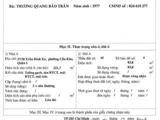 Bán nhà quận 1 hẻm xe hơi 37 trần đình xu ngay 345 trần hưng đạo công nhận hơn 83m2 chỉ 16.5 tỷ