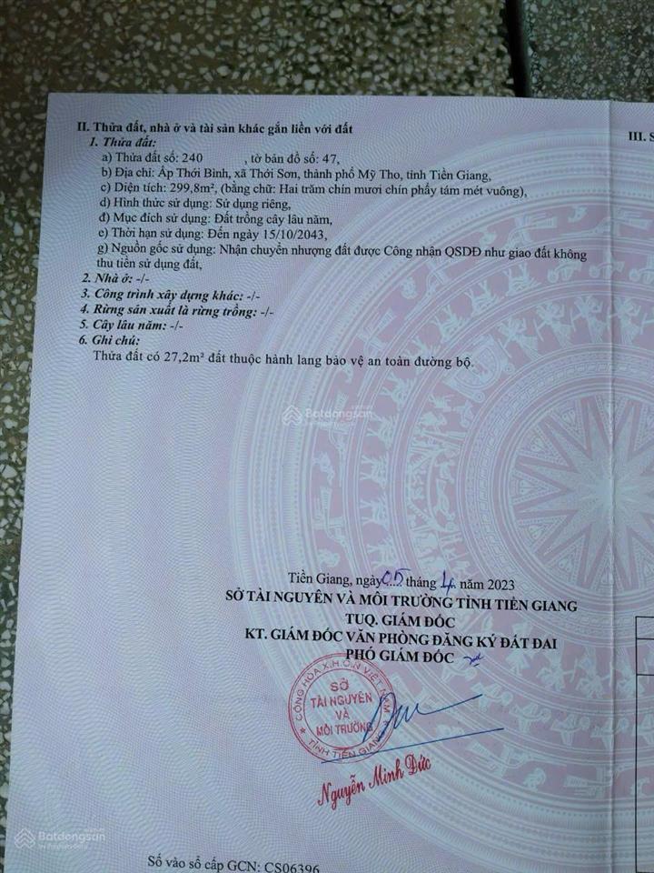 Đất bán 300m2 đất mặt tiền nhựa cầu rạch miễu 2, phường thới sơn, tỉnh đồng tháp