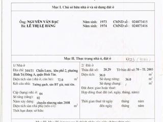 Bán nhà riêng chính chủ 4x9 mặt tiền hẻm, tại trung tâm quận bình tân