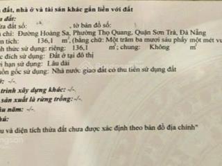 Đất 2 mặt tiền hoàng sa, thọ quang, sơn trà, đà nẵng. dt 136m2 (5.5x25m). giá 210 triệu/m2