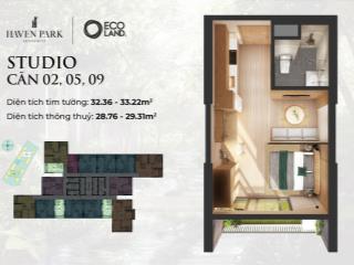 Căn hộ studio haven park, tầng đẹp view biệt thự đảo, s 30m2, nguyên bản cđt, 1.7 tỷ.  0337 259 ***