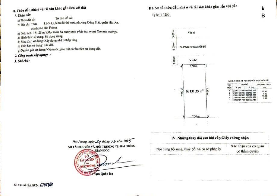 Bán đất tại khu biệt thự vườn hồng, đằng hải. dt 131m2 (7,5*17m). giá 6,8 tỷ