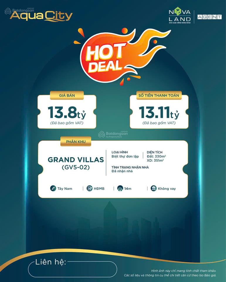Biệt thự the grand villas aqua city giá thấp nhất 17,9 tỷ, 300m2, hđmb 15/11 khai trượng siêu thị