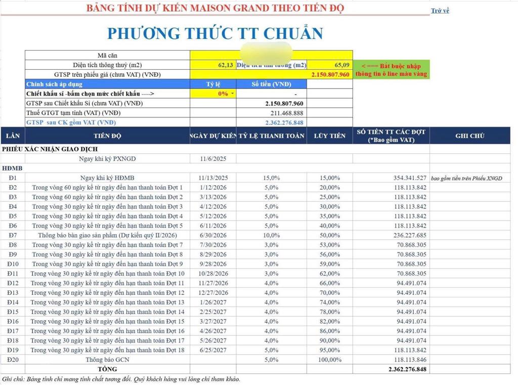 Bán căn hộ maison grand, mặt tiền ql 51, dt 65m2, 2pn chỉ 33tr/m2 tặng full nt gỗ. tt 50% nhận nhà