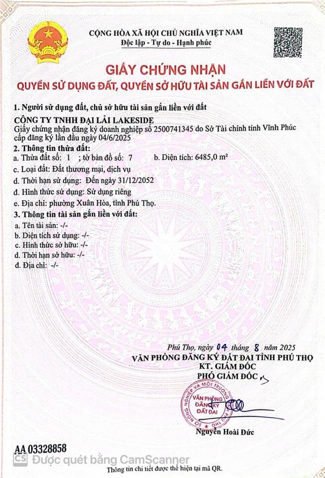 Bán lô đất tmdv 6485m2, mặt hồ đại lải.  0919 686 ***