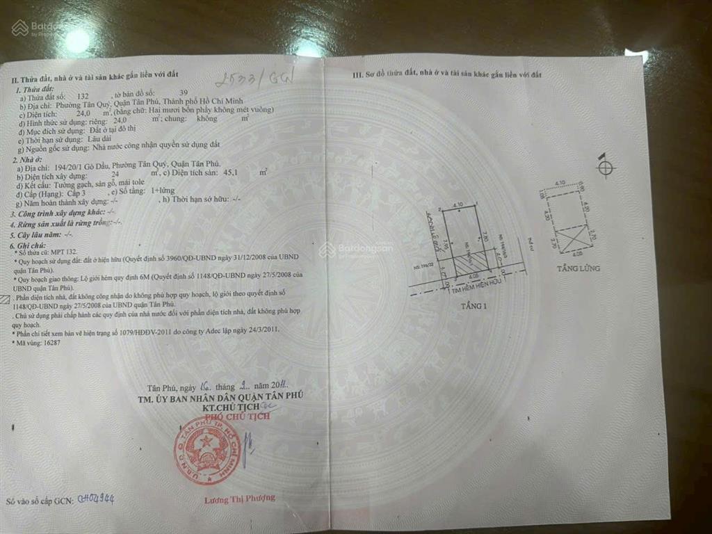 Cần bán nhà hẻm 194 gò dầu  ngay ngã tư gò dầu / tân quý