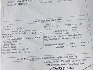 Mt nguyễn xí, dt 18x50,5 lầu, giá bán 200 tỷ