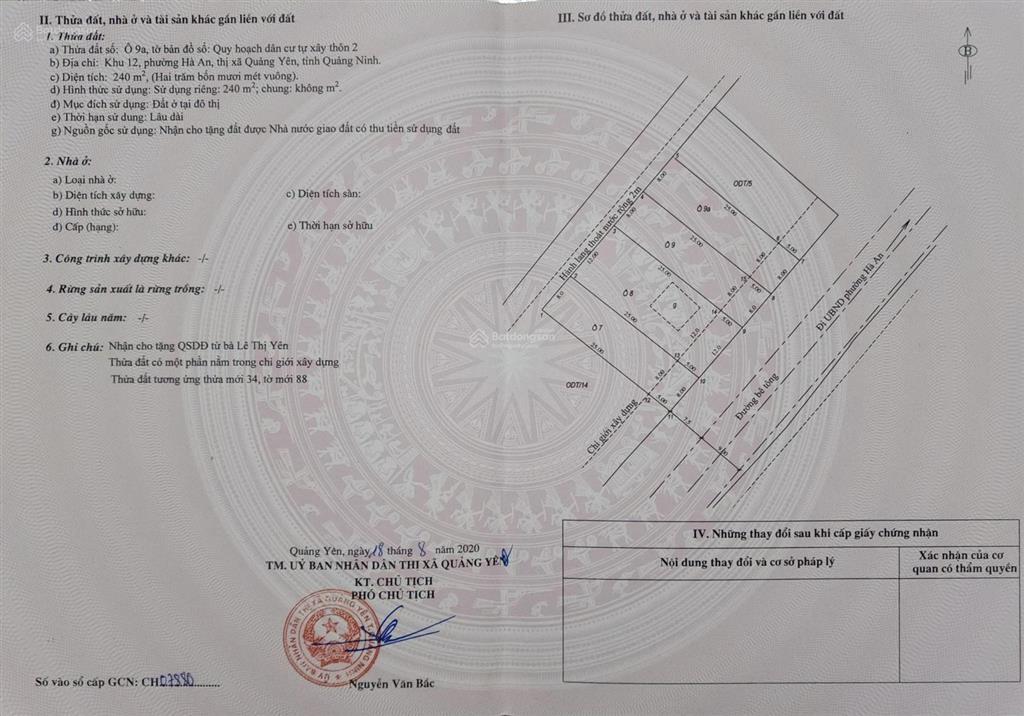 Chính chủ bán 240m2 đất mặt tiền đ. hồng phong, phường hà an, quảng yên. có hoa hồng cho môi giới