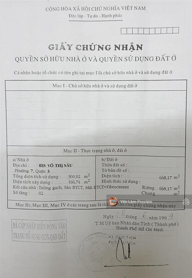 Bán đất mặt tiền đường võ thị sáu, quận 3 cũ, 668m2 đất, khu vip, 199 tỷ