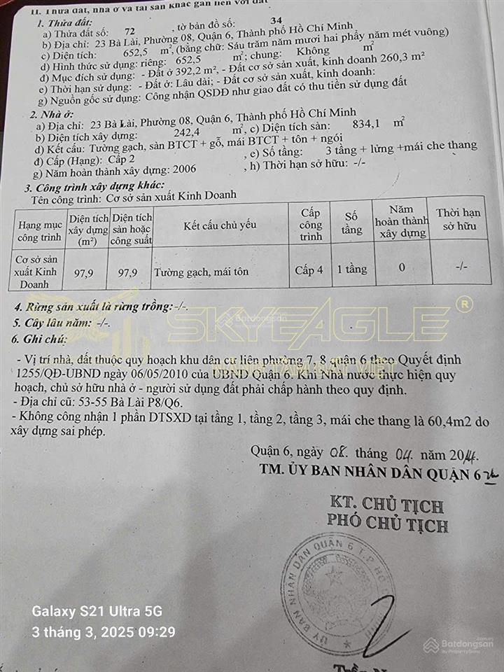 Gia đình xuất cảnh cần bán nhà mt 23 bà lài, phường 8, quận 6 dt 652,5m2 giá 79 tỷ  090136935