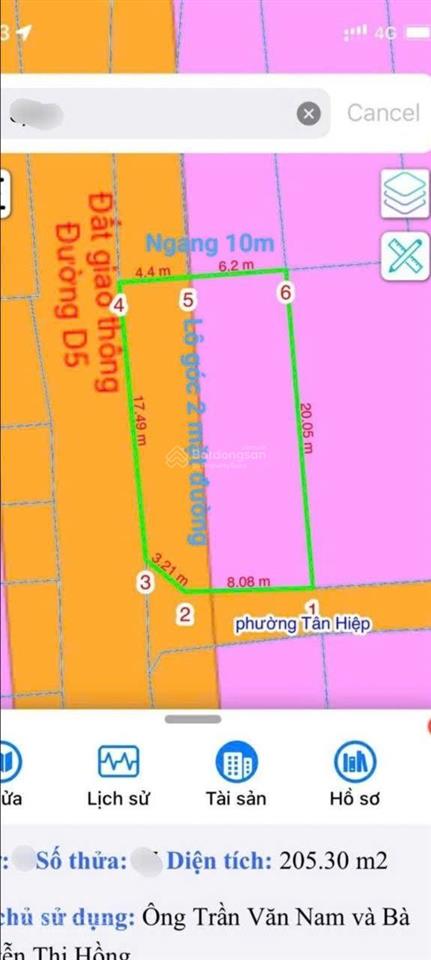 Bán đất biệt thự góc 2 mt đường 7m, nguyễn ái quốc, dt 20 x 10m = 205m giá 6,3ty tân hiệp, biên hòa