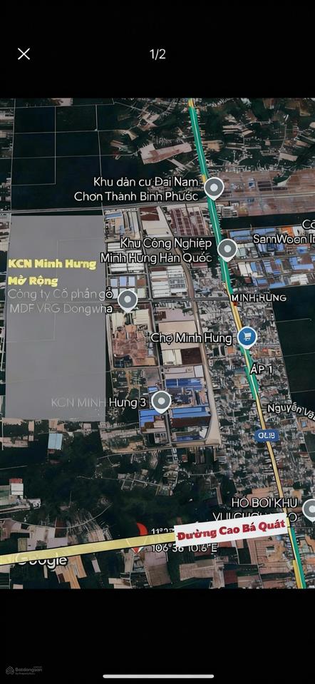 191.8m2 đất đường cao bá quát ql13 vào 1km, ngay kcn minh hưng chơn thành