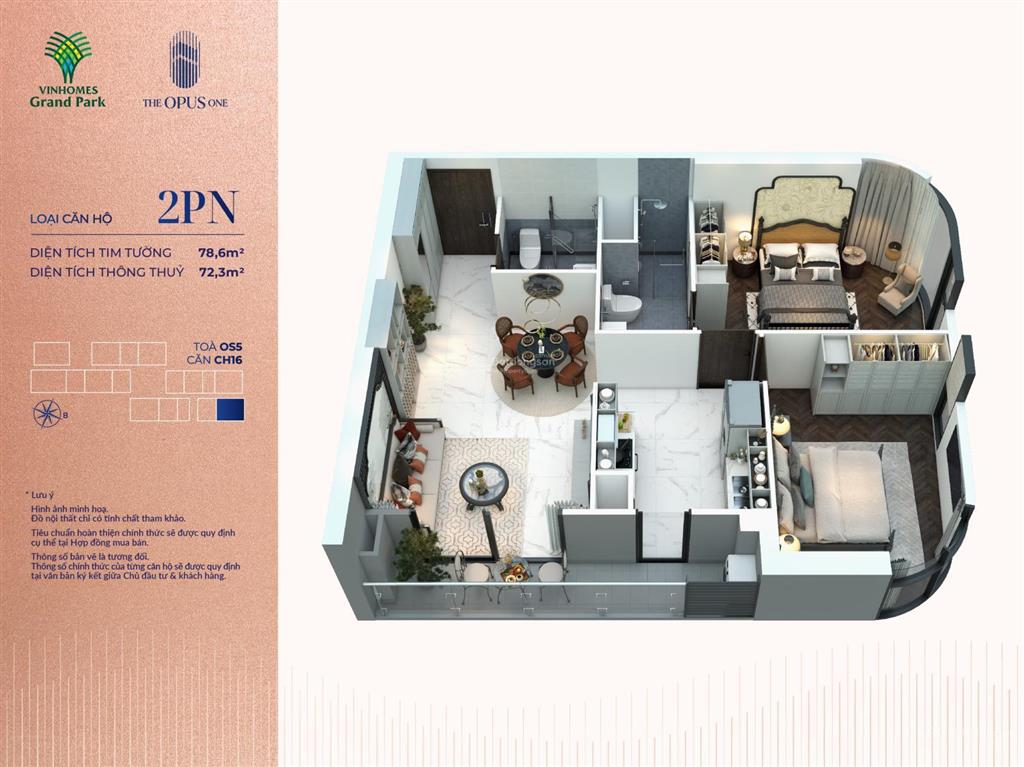 Os12x.03 opus one  vinhomes grand park. view đn siêu đẹp, 79,8 m2, 5,721 tỷ, ck11,5%, nt 280 tr