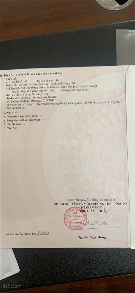 Bán đất ấp 1, xã tân hiệp, long thành, đồng nai.  0988 960 ***