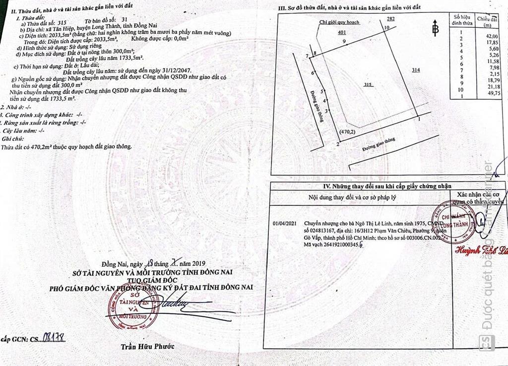Bán đất đẹp tại xã tân hiệp, long thành, đồng nai, 8 triệu/m2, 2034 m2
