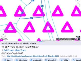 Chính chủ bán 2256m2 giá 1tr550/m2 tại xã phước khánh, nhơn trạch. đất dân cư màu hồng