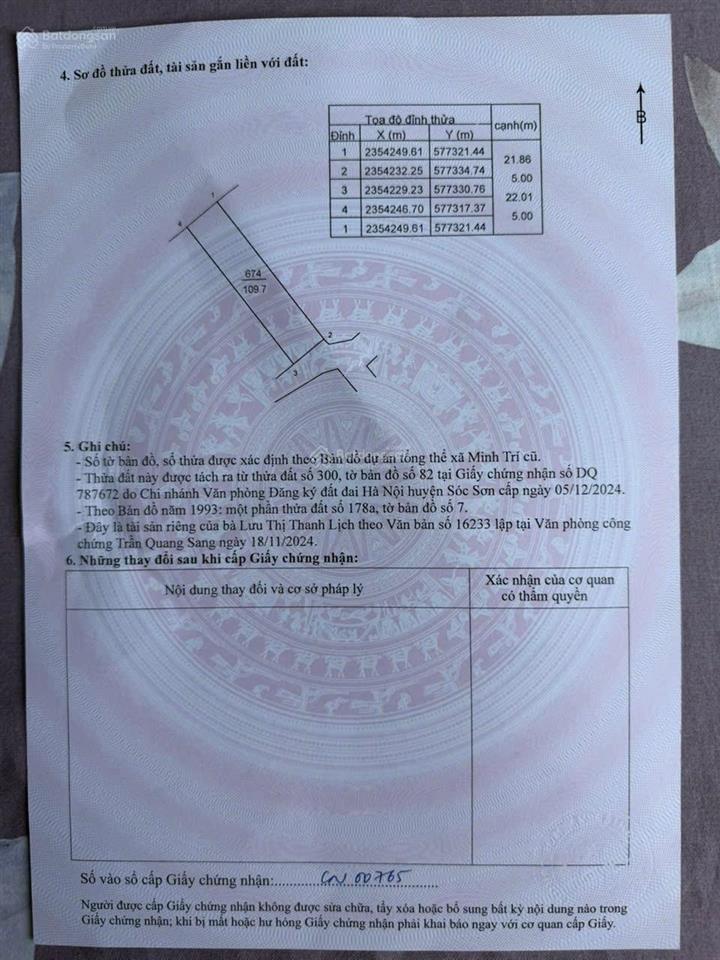 Chính chủ e bán lô đất 109.7 m2, sẵn sổ, ô tô vào được giá dưới 1.8 tỷ lập trí  kim anh  hà nội