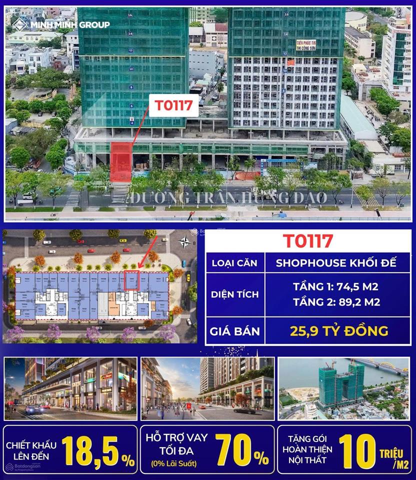 Cho thuê shophouse khối đế gần góc t0117 tại sun ponte residence đà nẵng, diện tích 164m2