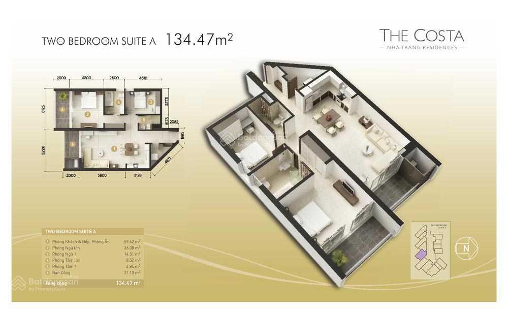 Bán căn hộ 2 phòng ngủ 135m2 the costa nha trang, view biển, full nội thất, giá 14.5 tỷ đồng