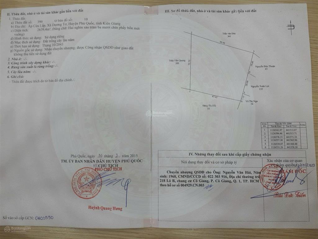 Bán 2639,4 mét vuông đất cách mặt tiền trần hưng đạo 45m có đường xuống biển