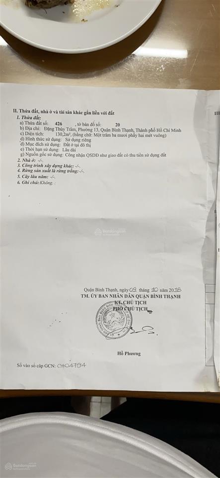 Bán đất sát mặt tiền 20/4a đặng thùy trâm 8x17m hxh. dtcn 130,2m2. giá chỉ 10.7 tỷ còn thương lượng