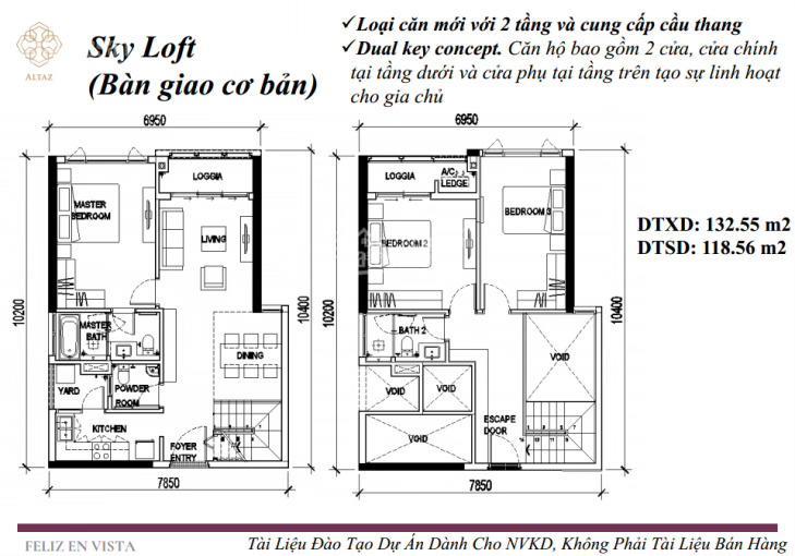 Tầng cao! duplex sky loft 3 br  tòa altaz, dt 133m  gói cơ bản, giá 16,9 tỷ.  0931 356 ***