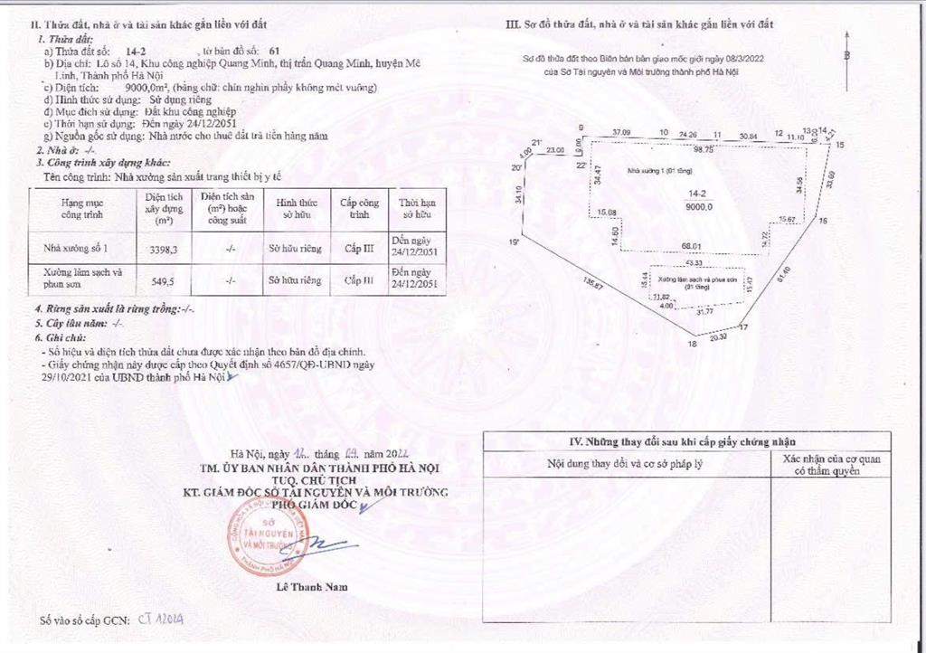 Bán kho, nhà xưởng tại kcn quang minh, 65 tỷ vnd, 9000 m2
